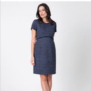 Seraphine Navy Blue Bouclé Maternity Shift Dress